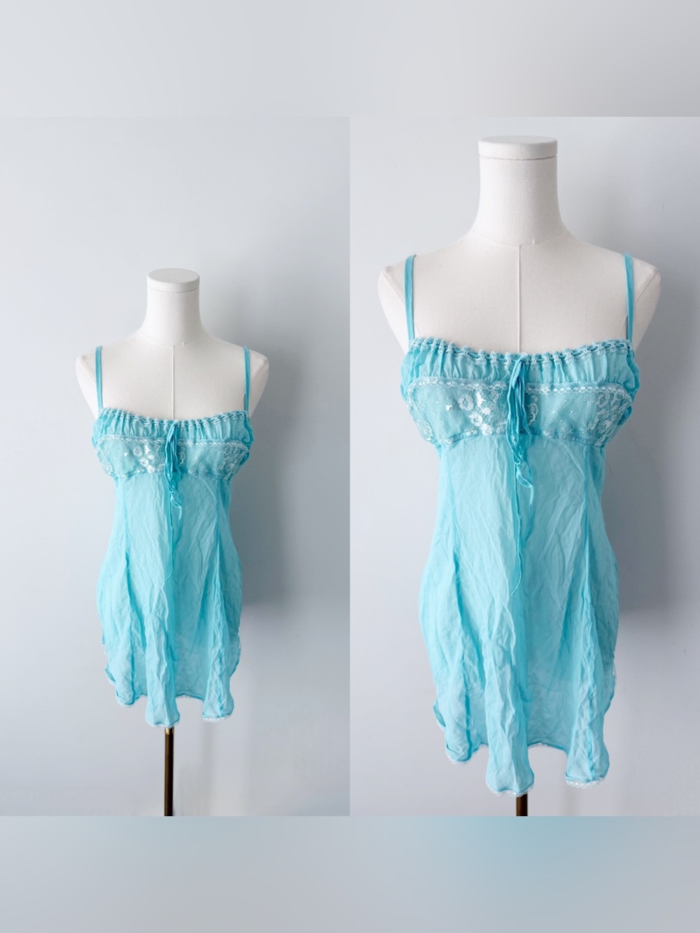 Victoria’s Secret 2002 100% silk blue mini slip dress.